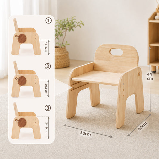 Höhenverstellbarer Kinderhocker aus Holz in Naturfarbe für das Kinderzimmer