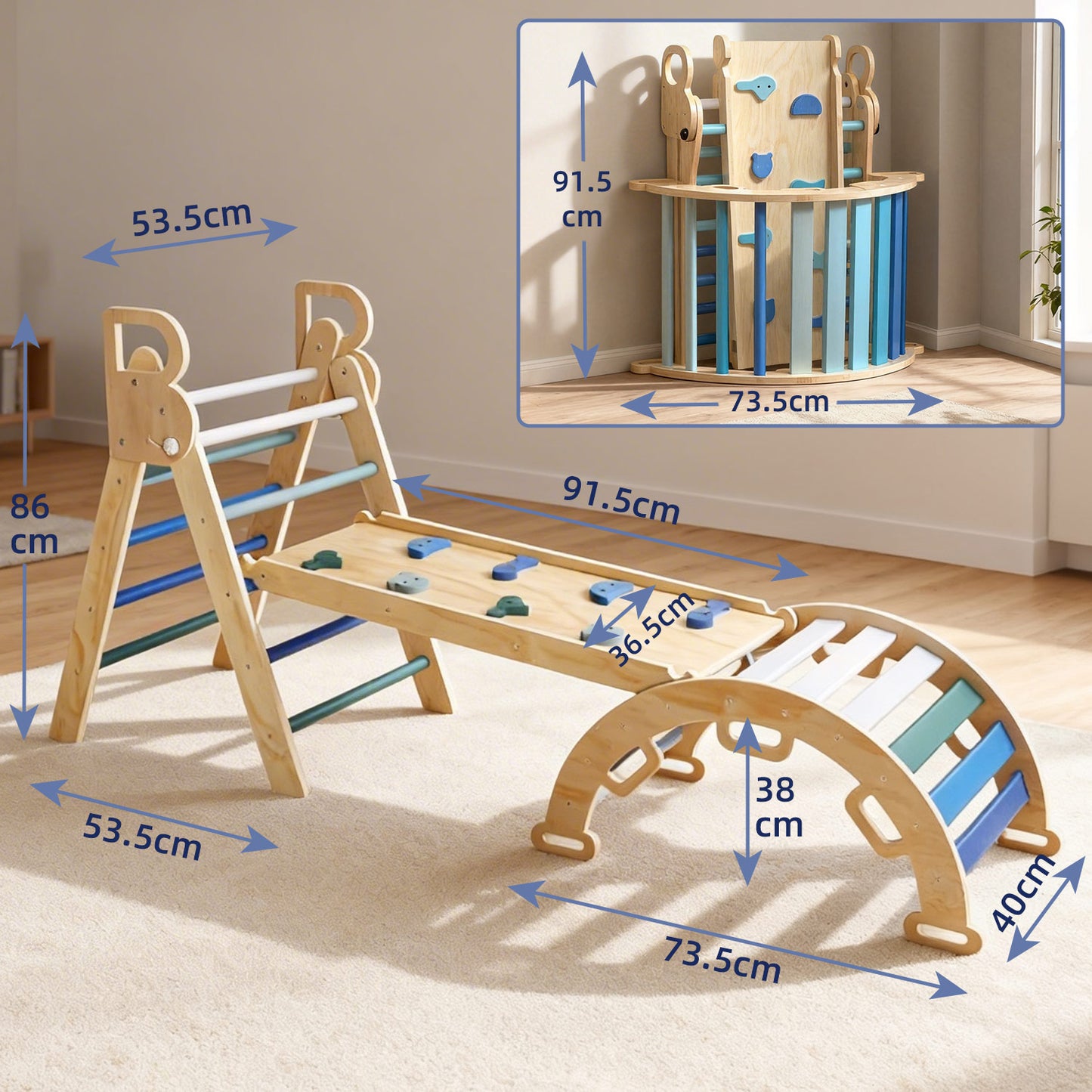 Montessori Wooden Climbing Set – Foldable Triangle & Arch Ramp