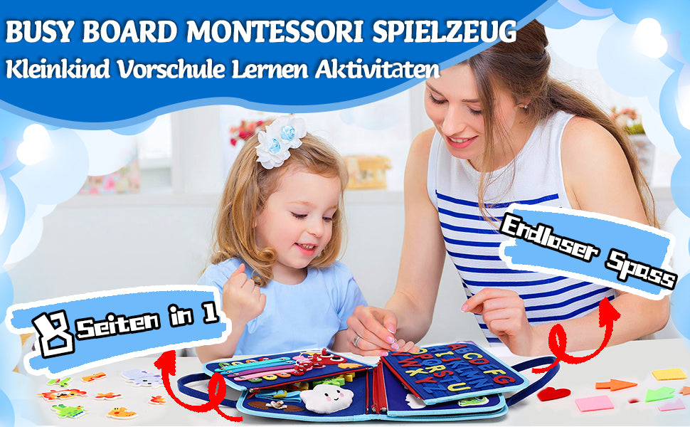 Montessori-busy board/quiet book med 8 sidor – dinosaurie