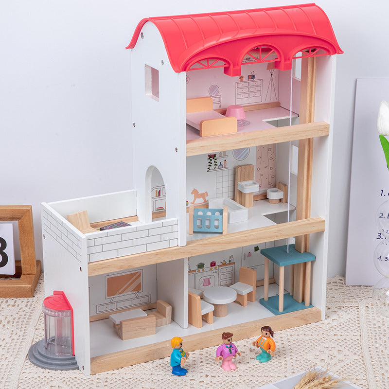 Maison de poupées en bois à 3 étages – maison de jeu avec meubles et accessoires