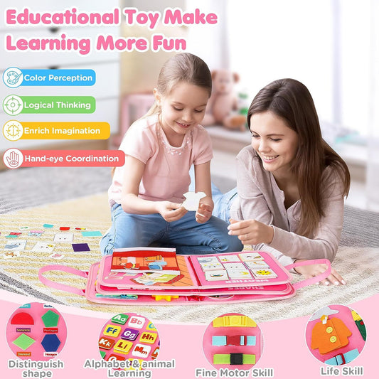 MontessoriLernwelt Busy Board 10-in-1 ¨C Prinzessin, Anziehspiel & Bauernhof, Montessori Busy Book f¨¹r Kinder 1¨C4 Jahre