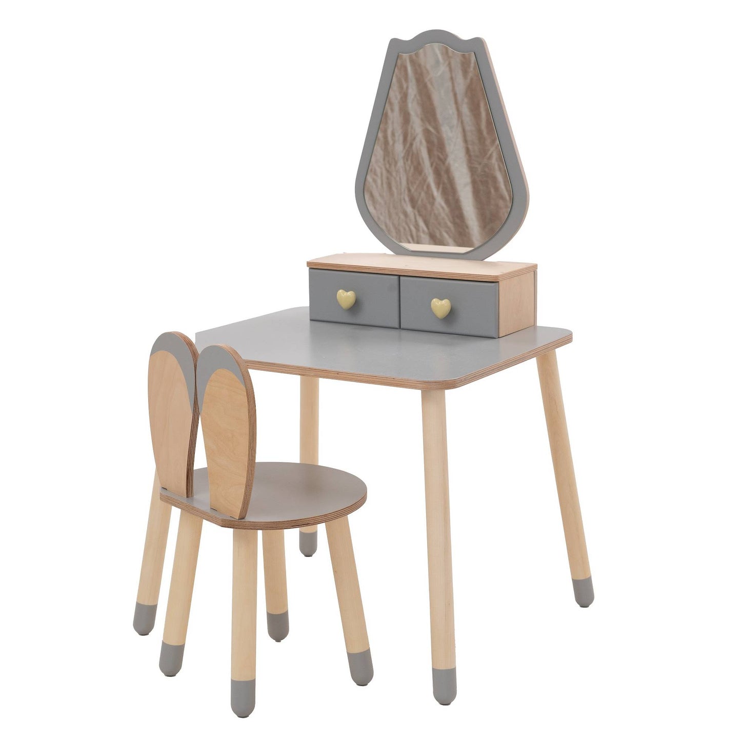 Kinder Schminktisch Set aus Holz mit Spiegel und Stuhl