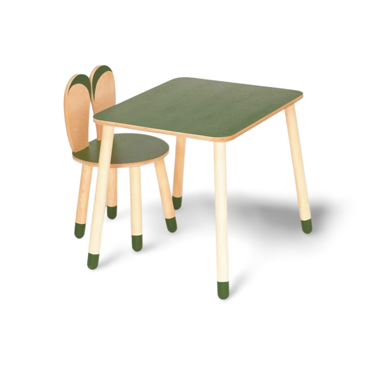 Ensemble table et chaise Montessori pour enfant en bois – Design lapin