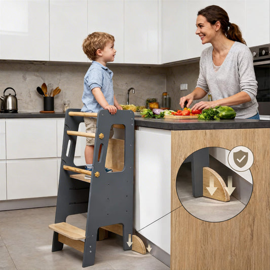 Montessori tower kitchen helper for kids learning cooking and family activities