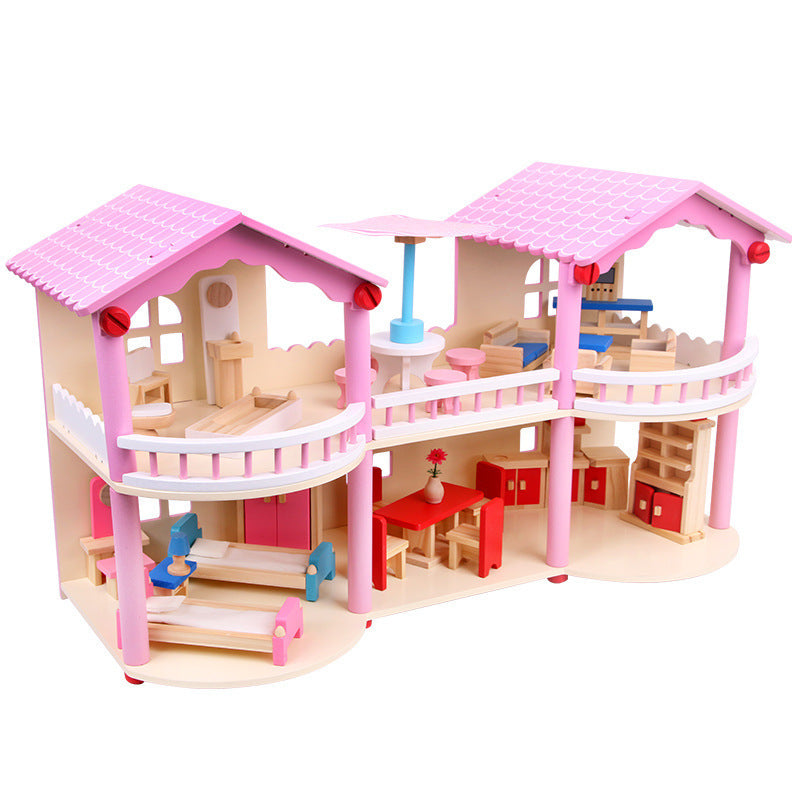 Maison de poupées Montessori en bois – maison de jeu ouverte avec meubles