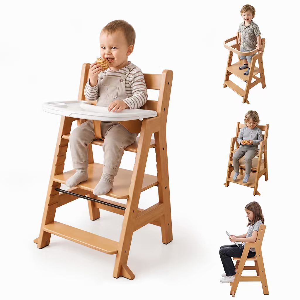 Mitwachsender Kinderstuhl aus massivem Buchenholz mit 4-in-1 Funktion