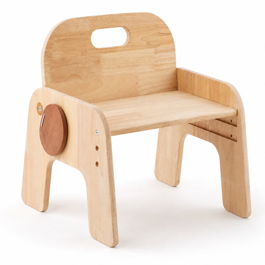 Höhenverstellbarer Montessori Kinderstuhl aus Holz im Elefanten-Design