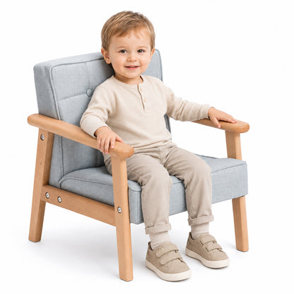 Gepolstertes graues Kindersofa als kompakter 1-Sitzer