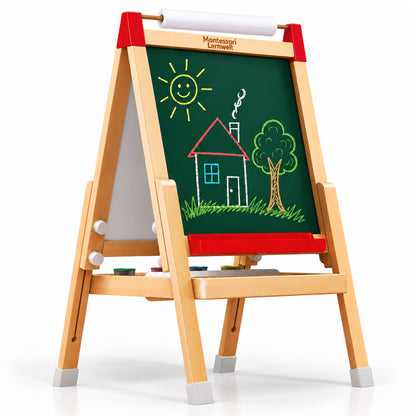 Holz Kinderstaffelei mit Kreidetafel und Papierrolle für kreatives Malen und Zeichnen