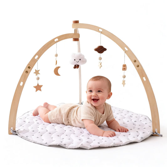 Holz Baby Gym mit Spielmatte – mit 5 Anhängern