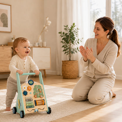 Montessori-gåvogn i træ – motoriklegetøj til de første skridt