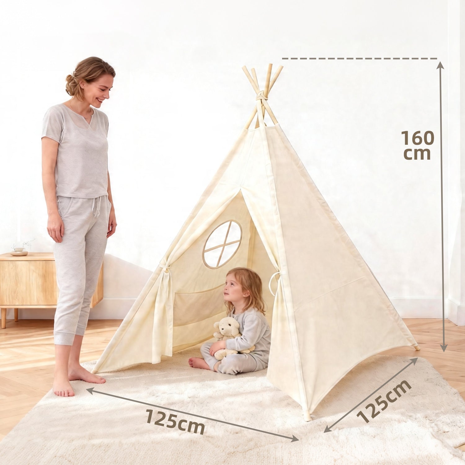 Kinder Spielzelt mit großzügigem Innenraum und Größe 125 × 125 × 160 cm