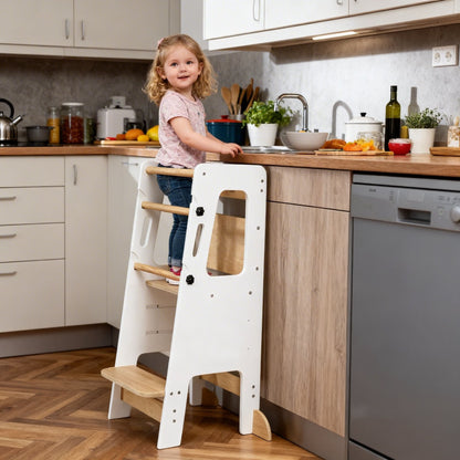 3-fach höhenverstellbarer Montessori Lernturm aus Holz