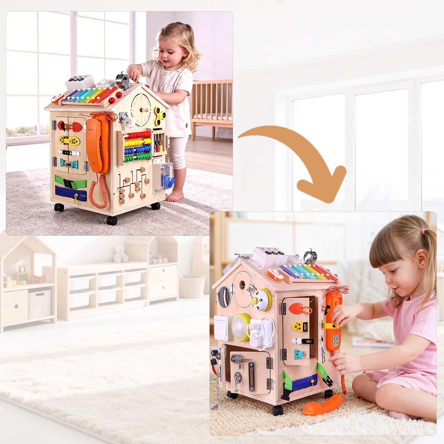 Montessori Busy House mit über 40 Spiel- und Lernmöglichkeiten