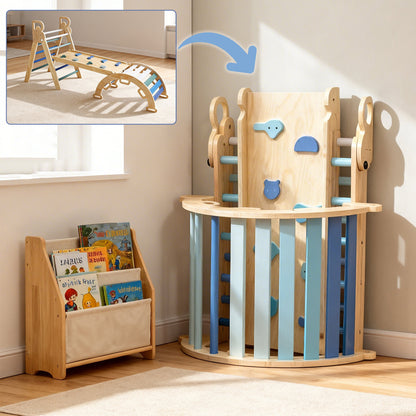 Montessori Wooden Climbing Set – Foldable Triangle & Arch Ramp