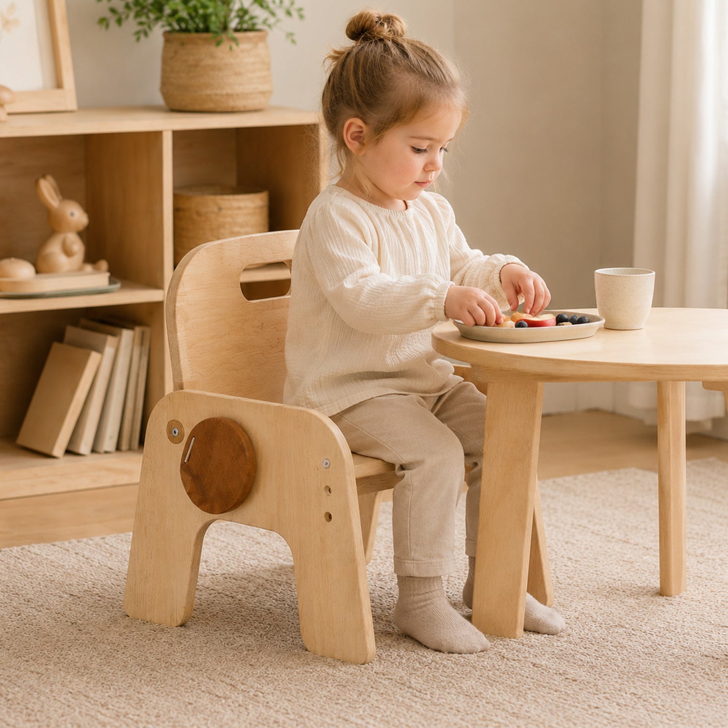Montessori Kinderstuhl aus Holz mit Maßen und verstellbarer Sitzhöhe