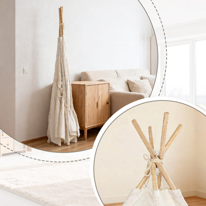 Detailansicht vom Kinderzelt mit rundem Fenster und natürlichem Design