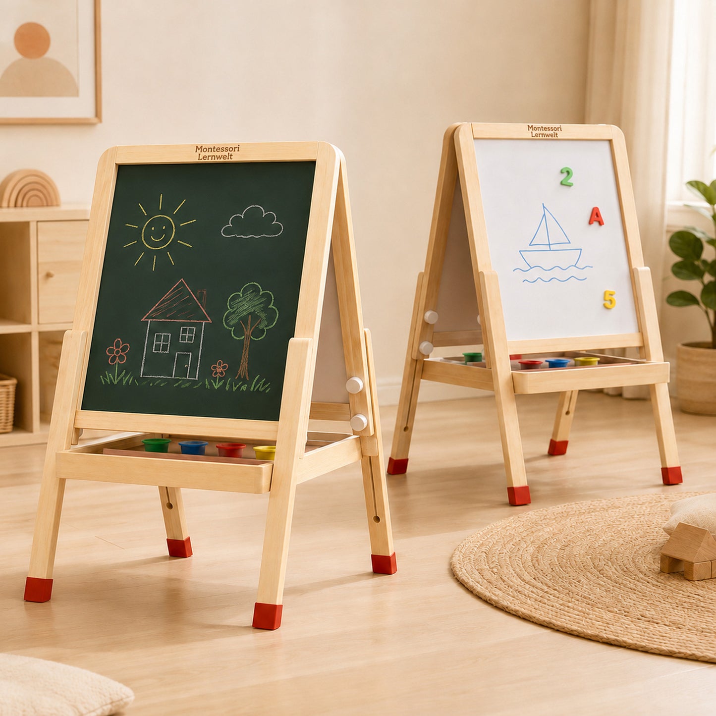 Doppelseitige Kinder Staffelei aus Holz für gemeinsames Malen