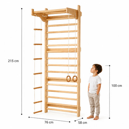 Kinder Sprossenwand mit Maßen und Höhenvergleich für das Kinderzimmer