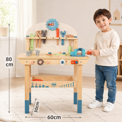 Montessori Holz-Werkbank im Kinderzimmer für kreatives Rollenspiel