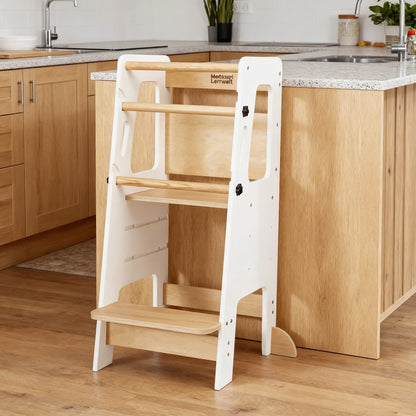 Tour d’apprentissage Montessori classique en bois massif – Blanche ou grise