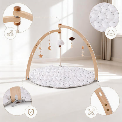 Holz Baby Gym mit Spielmatte – mit 5 Anhängern