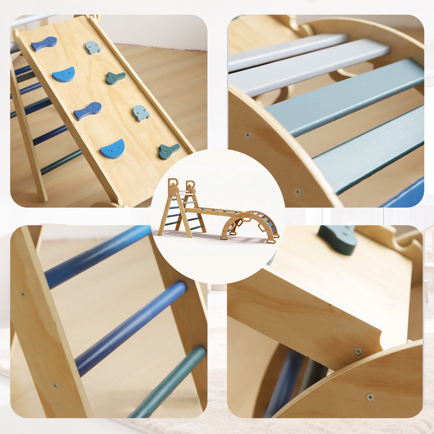 Montessori Wooden Climbing Set – Foldable Triangle & Arch Ramp