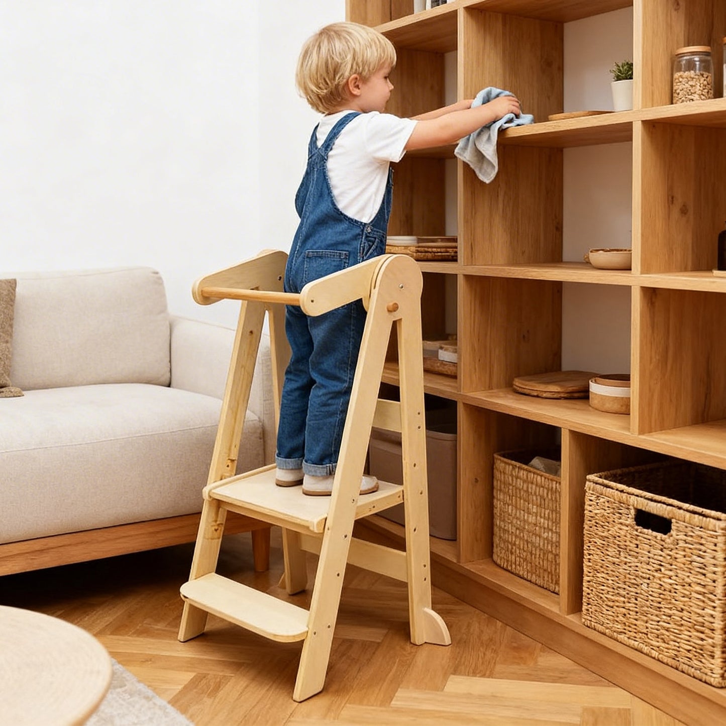 Montessori Lernturm mit 3-fach höhenverstellbarer Plattform