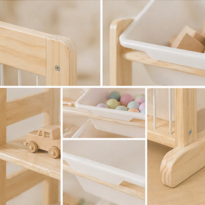 Kinderregal in Naturholz mit weißem Boxensystem für mehr Ordnung im Alltag