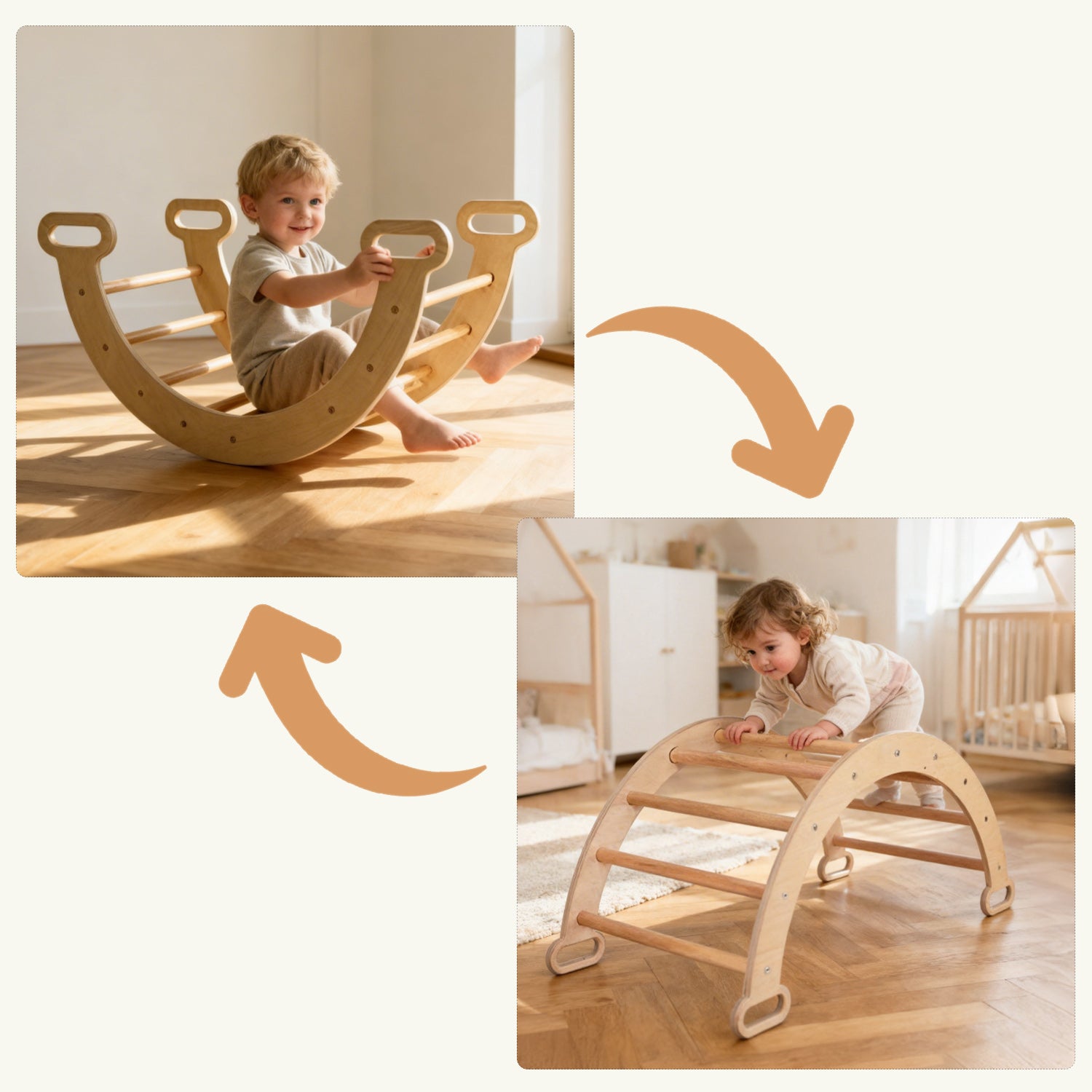 Kletterbogen aus Holz im Kinderzimmer für aktives Spielen