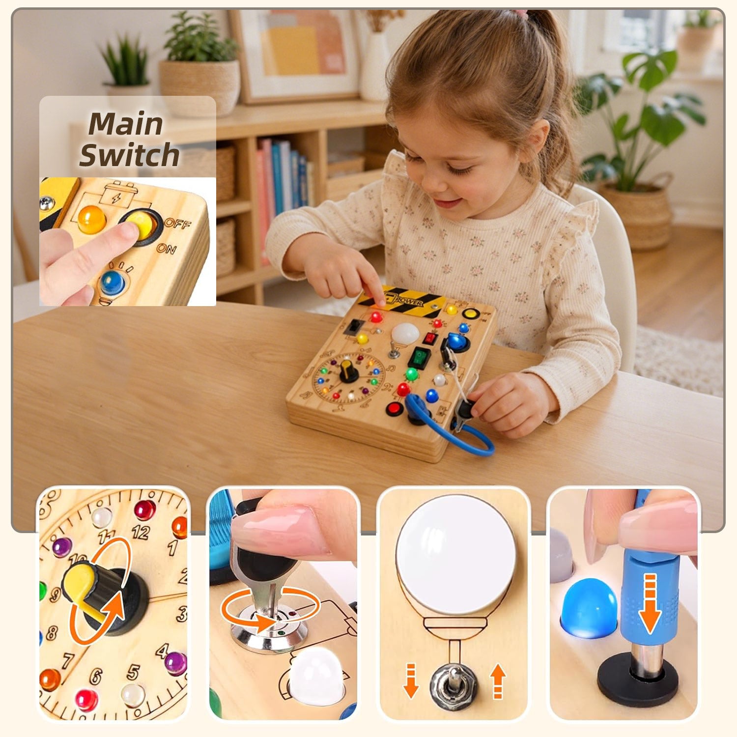 Leichtes Montessori Busy Board mit ca. 240 g Gewicht