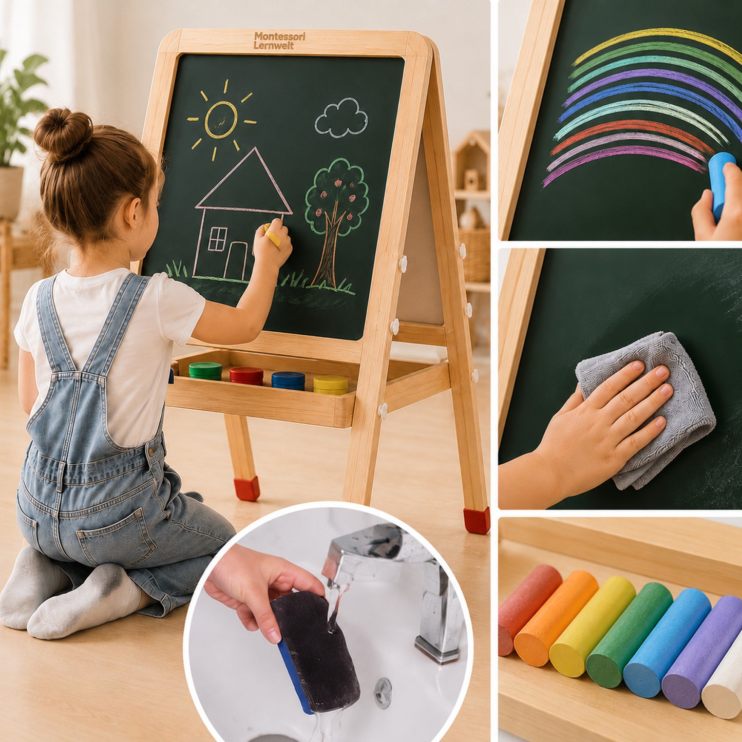 Kinder Staffelei mit Kreidetafel und Whiteboard einfach reinigen