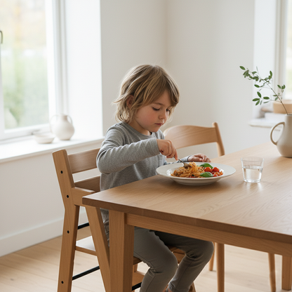 Massiver Kinderhochstuhl aus Buchenholz für Familien