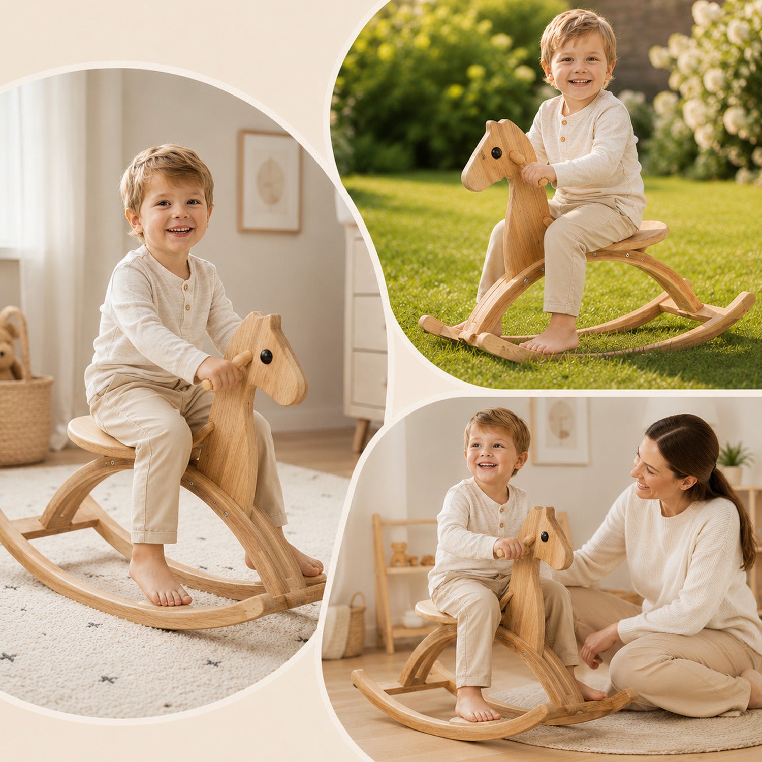 Kinder Schaukelpferd aus Holz für fantasievolles Spielen drinnen und draußen