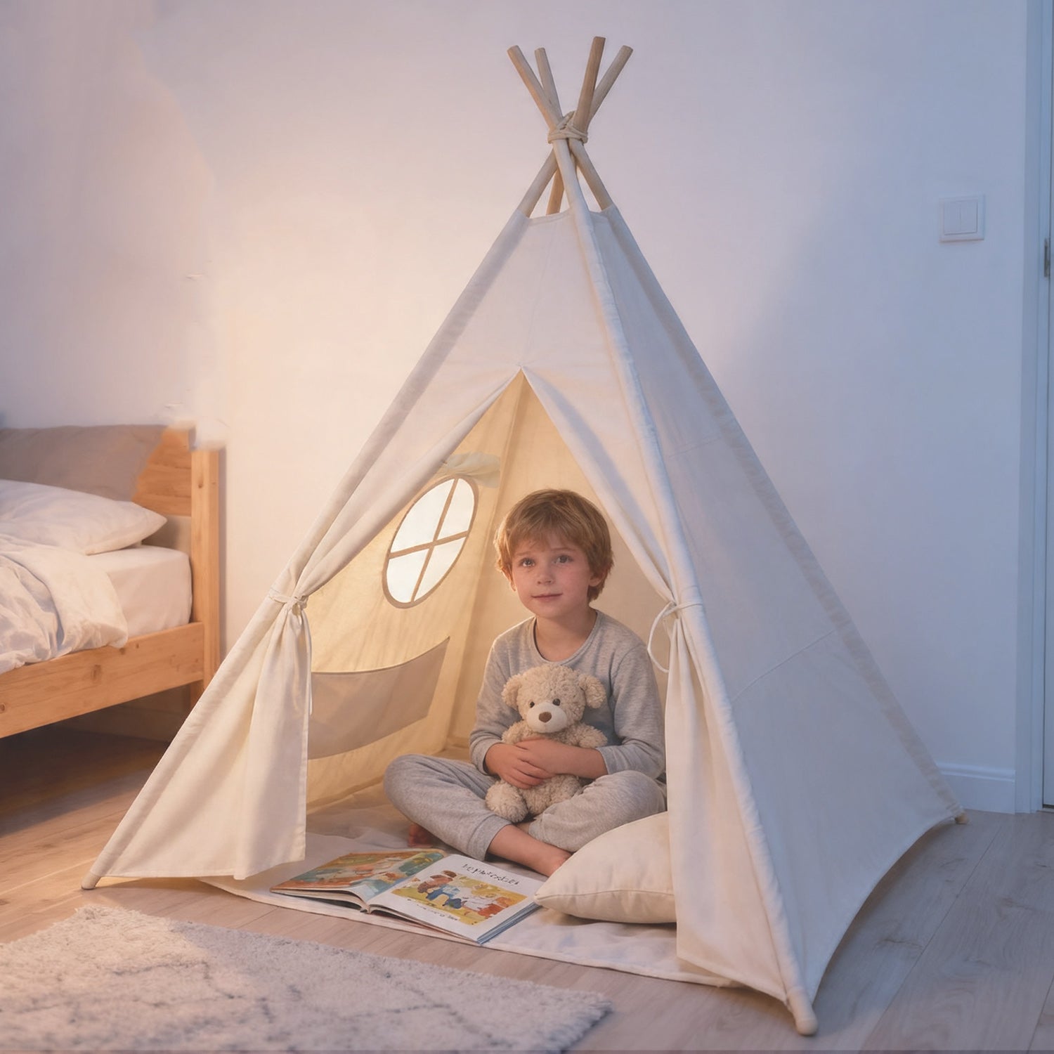 Beiges Kinder Spielzelt als gemütliche Ecke im Kinderzimmer