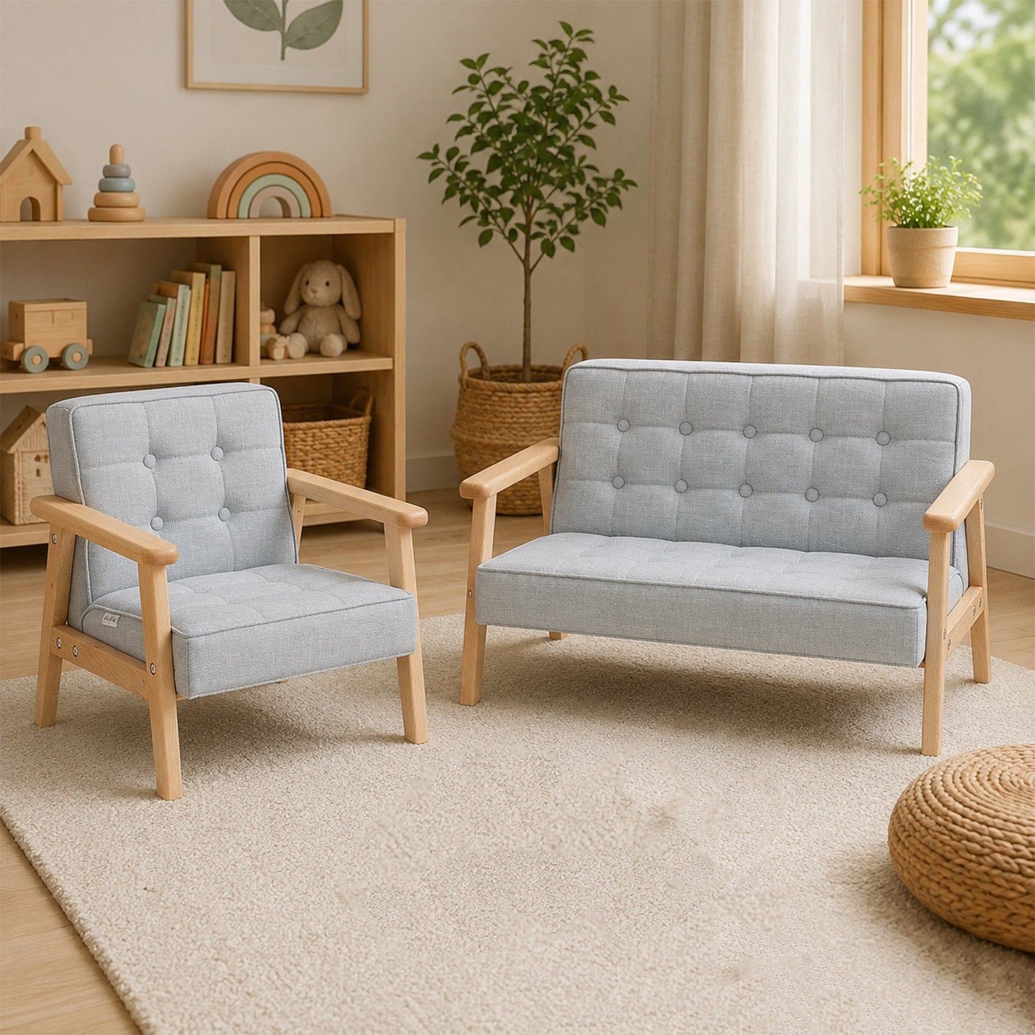 Gepolstertes Kindersofa mit Holzrahmen als 1-Sitzer und 2-Sitzer