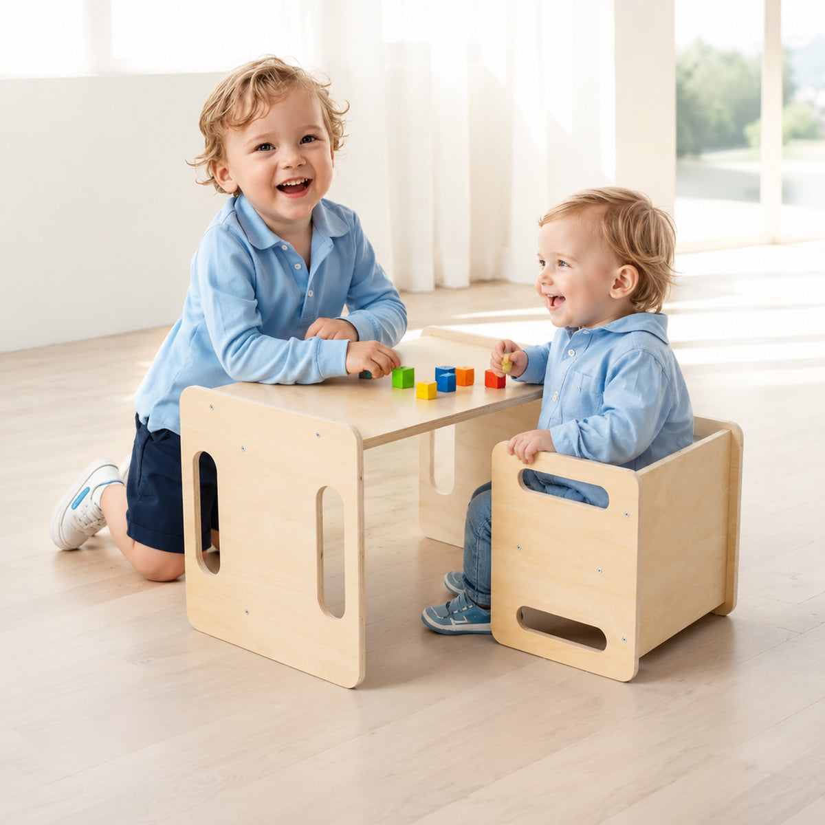 Table pour enfant Montessori 3-en-1 avec chaise en bambou