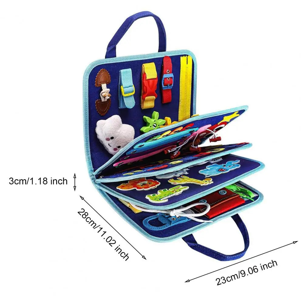 Montessori-busy board/quiet book med 8 sidor – dinosaurie