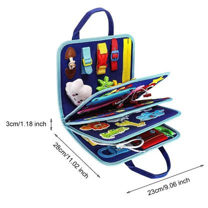 Montessori-busy board/quiet book med 8 sidor – dinosaurie