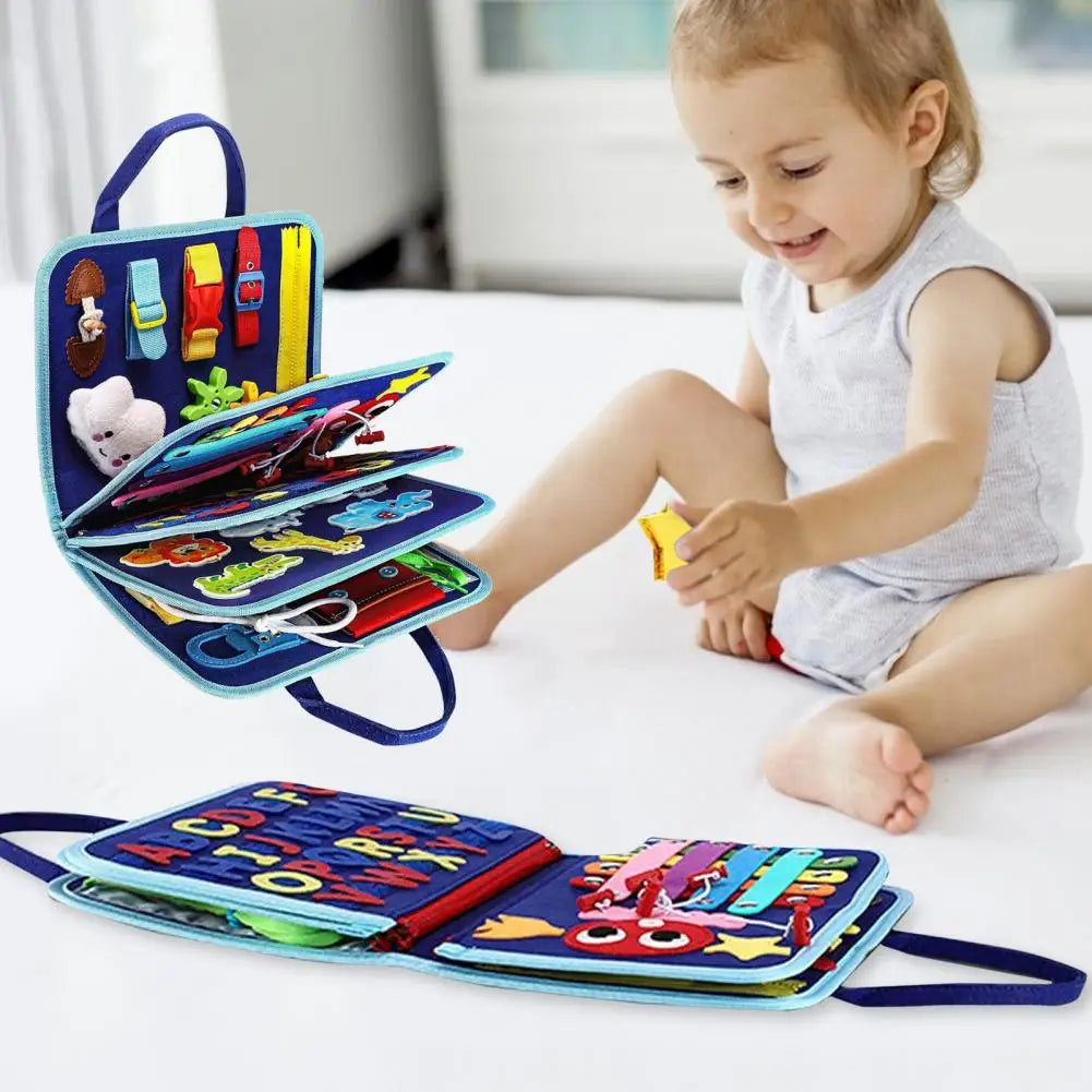 Montessori-busy board/quiet book med 8 sidor – dinosaurie