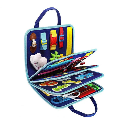Montessori-busy board/quiet book med 8 sidor – dinosaurie