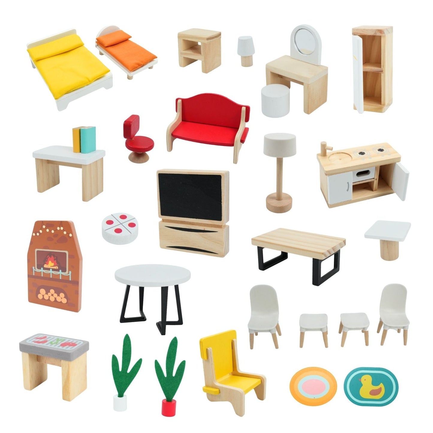 Maison de poupées ouverte en bois – 2 étages avec meubles