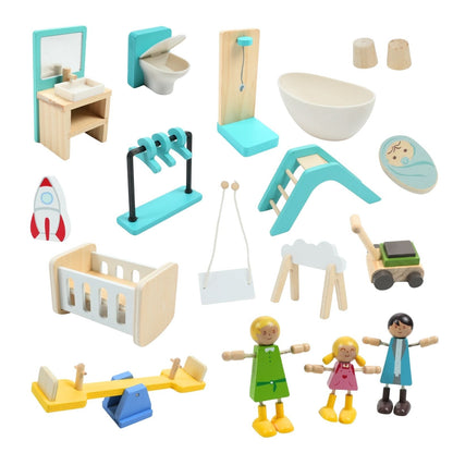 Maison de poupées ouverte en bois – 2 étages avec meubles