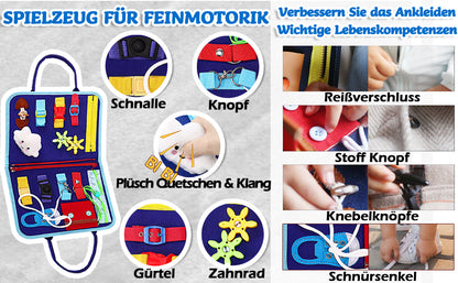Montessori-busy board/quiet book med 8 sidor – dinosaurie