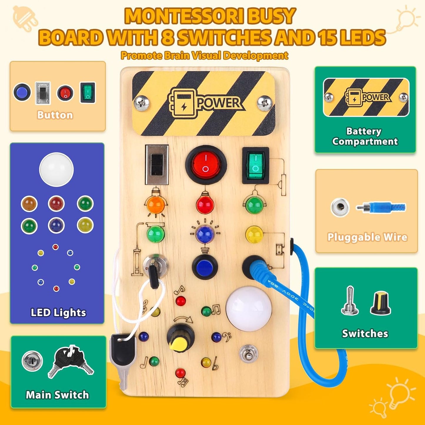 Montessori Busy Board Switch Panel – Ideal for Travel