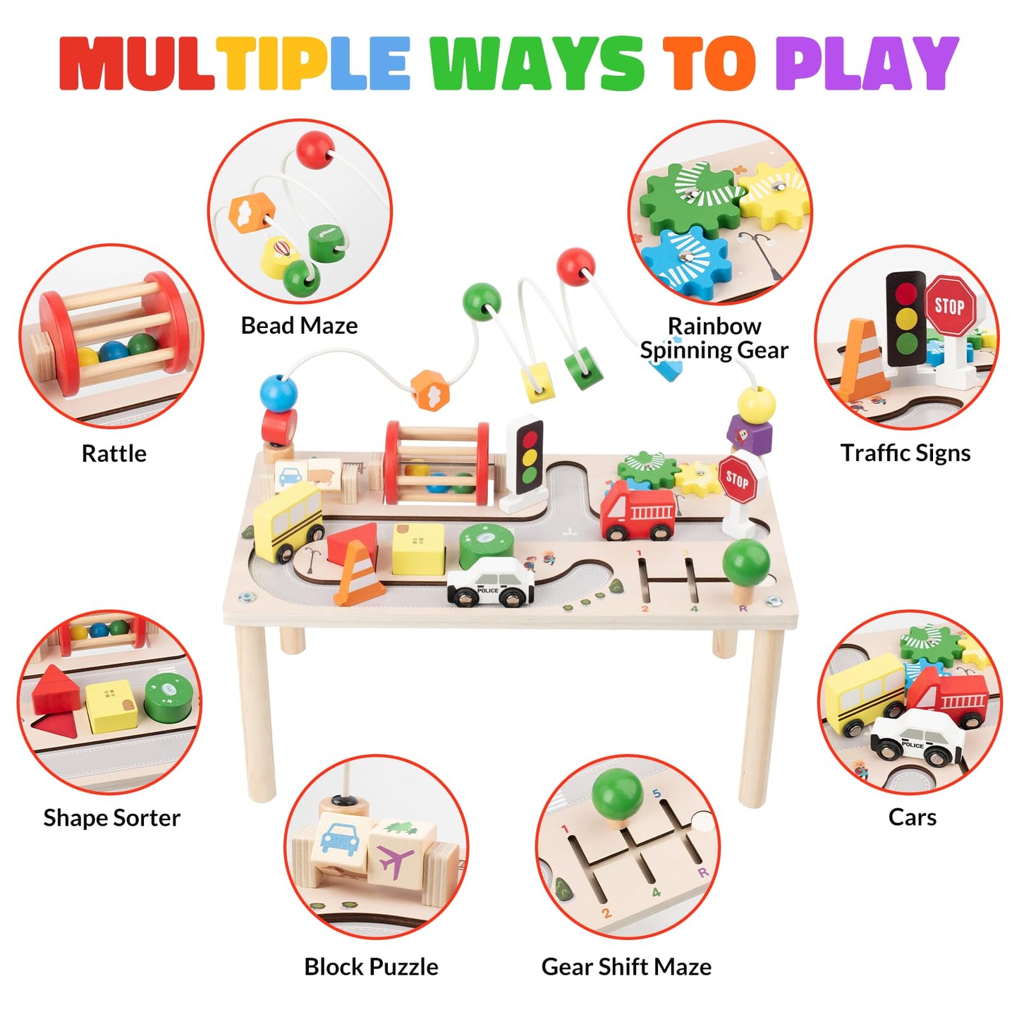 Montessori Spieltisch Holz – Motorik Busy Board & Kugelbahn