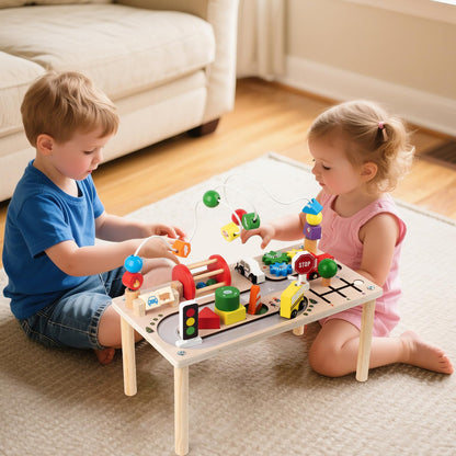 Montessori Spieltisch Holz – Motorik Busy Board & Kugelbahn