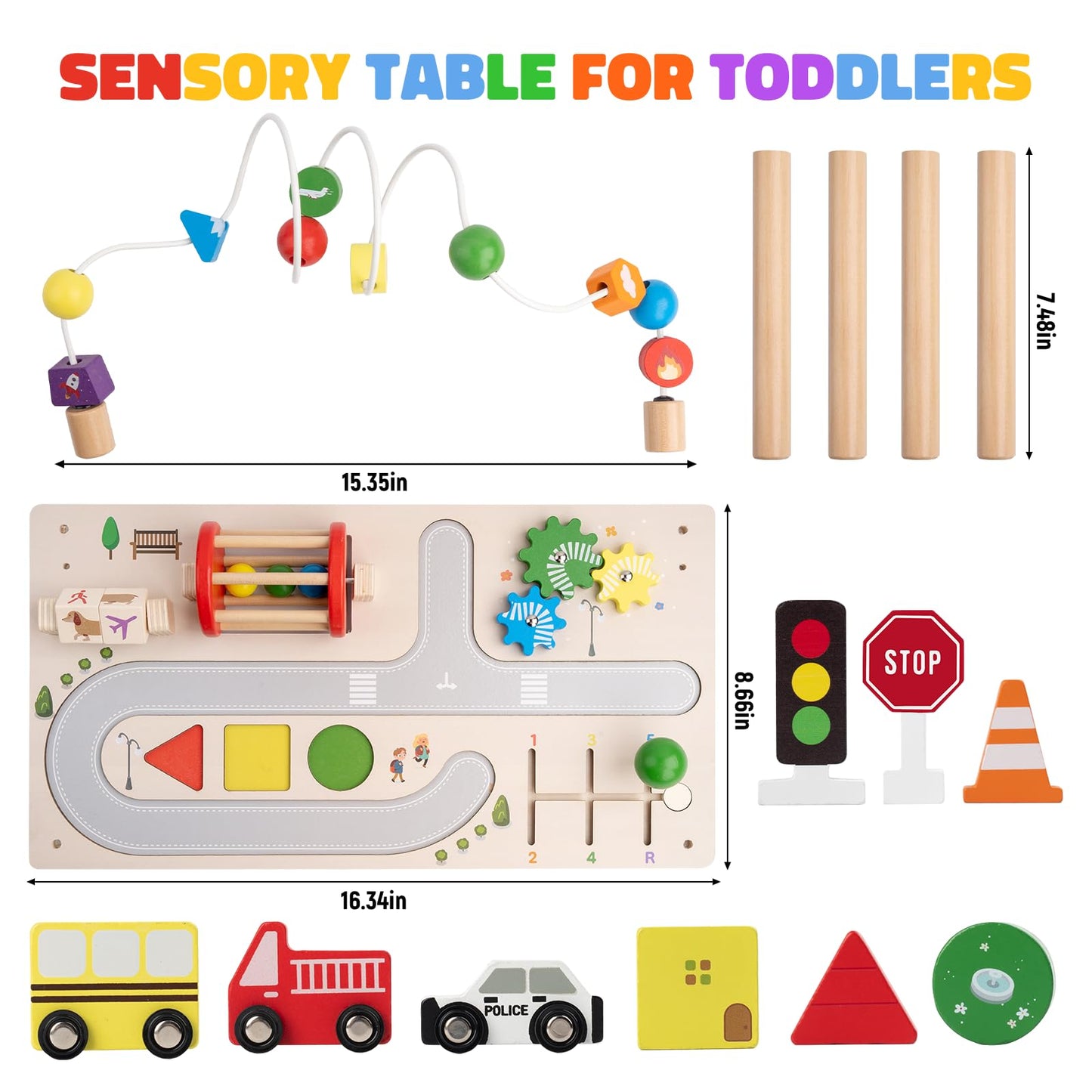 Montessori Spieltisch Holz – Motorik Busy Board & Kugelbahn
