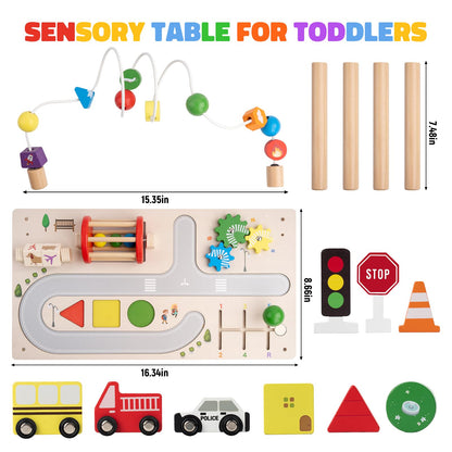 Montessori Spieltisch Holz – Motorik Busy Board & Kugelbahn