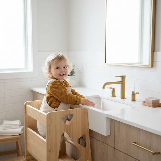 Montessori Lernturm Komfort – Naturholz & 3-Stufen-Verstellung